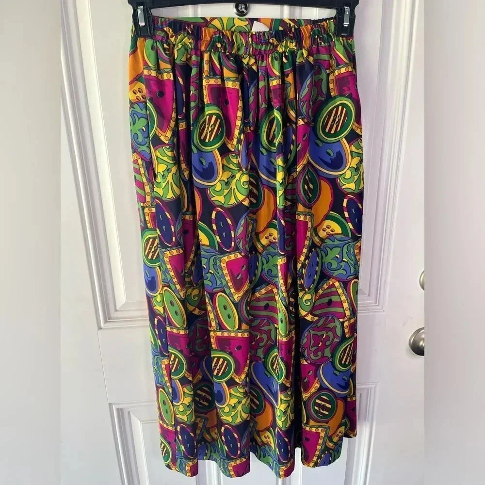 Vintage colorful midi skirt size 12 women’s button print